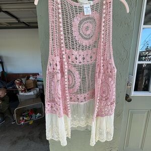 Pink and Cream Crochet Vest